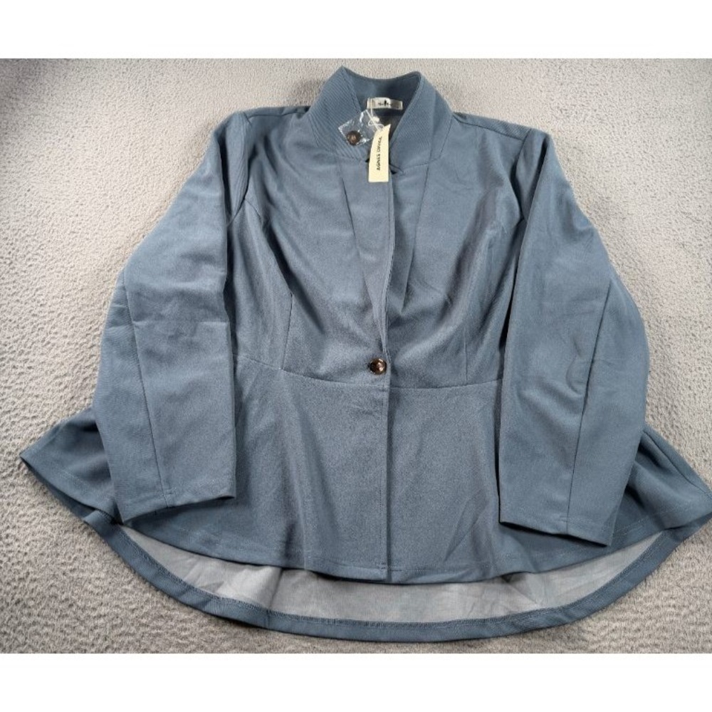 Agnes Orinda Blazer 4X Womens Blue Single Button Stand Collar Plus Size NWT